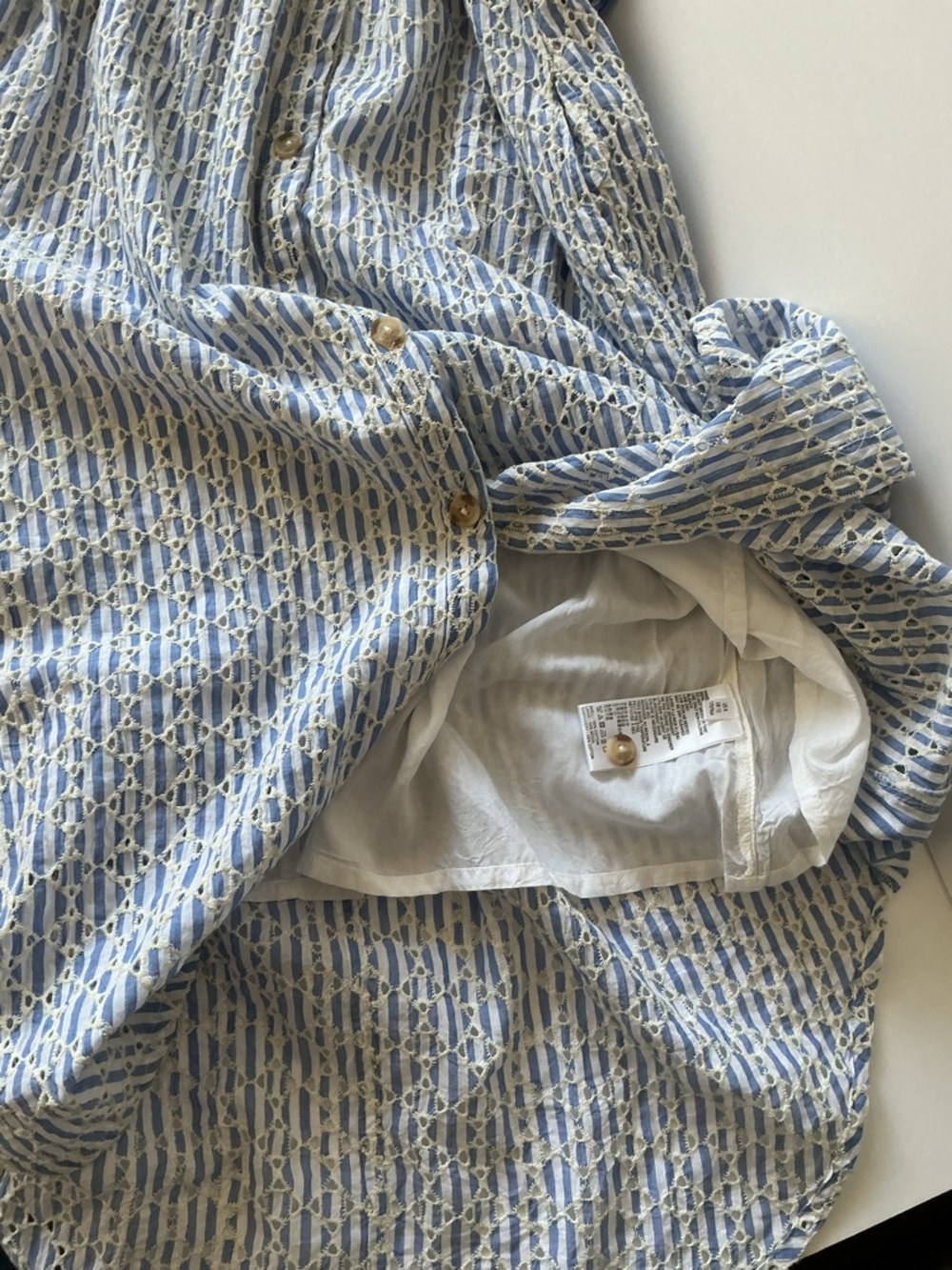 NWT Anthropologie Blue White Striped Eyelet Midi Shirt Dress 8 Coastal Pockets - Picture 9 of 9